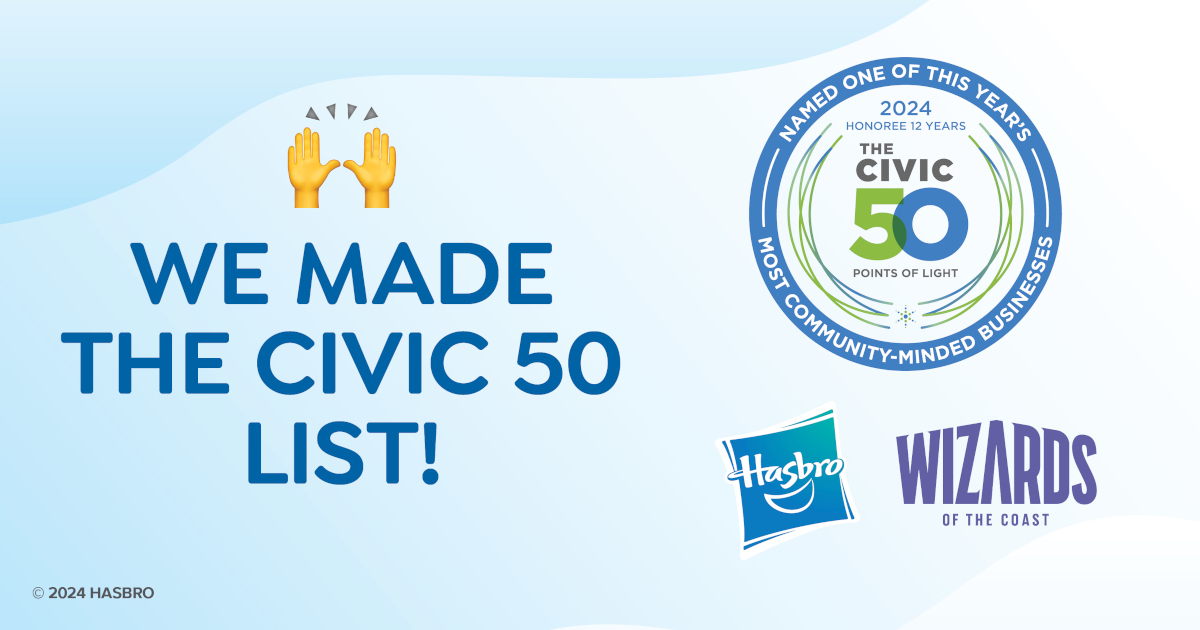 Hasbro Named One of the Civic 50 Most Community-Minded Companies for 12th Consecutive Year